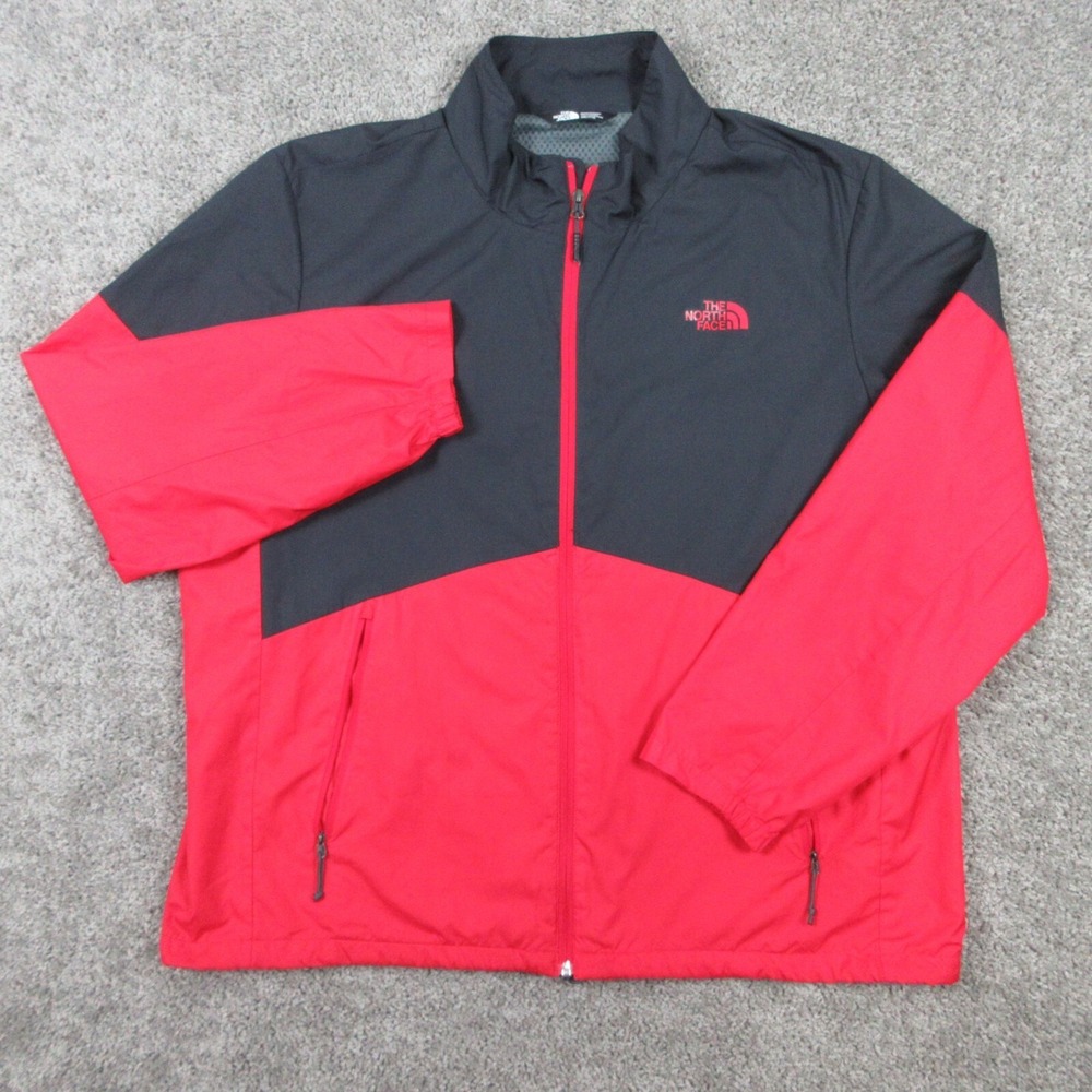 The North Face Jacket Mens 2XL Red Black Windbreaker Outdoor Ski Hiking Logo Zip
